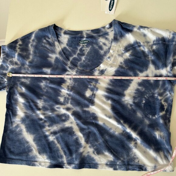 NWT Old Navy Small (Petite) Navy Blue Tie-Dye V-Neck Boxy Loose-Fit Crop Tee - Picture 10 of 14